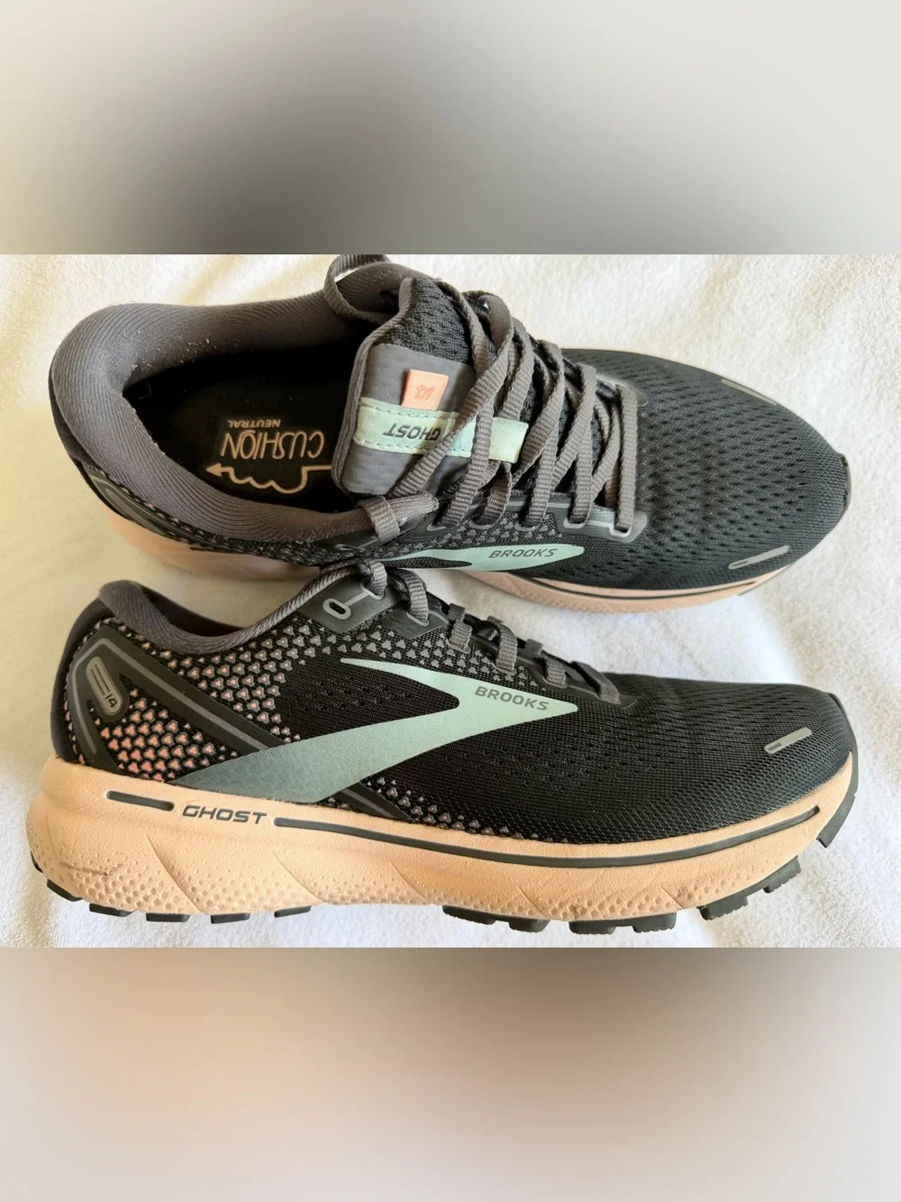 Brooks Ghost Men's Running Sneakers - Black with Mint and Peach